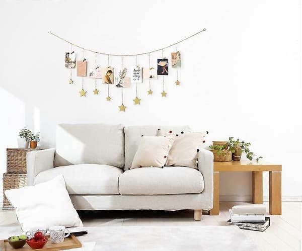 Hengende bildevisning Boho-dekorasjon Tre-stjernegirlander Jenterom Veggkunstgave, Gull