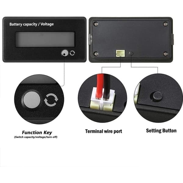 DC Batterimåler med Alarm | 12V-72V Voltmeter til Bly-syre/Li-ion Batterier, Bil/EV Batterimonitor, Grøn LED Display
