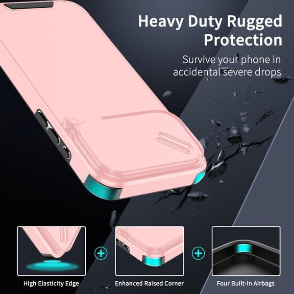 iPhone 17 Pro deksel med skyvbart kameralokk TPU + PC Rosa Rosa