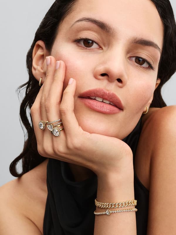 Pandora - Oval glitrende haloring - 14k gullbelegg Omkrets: 54mm