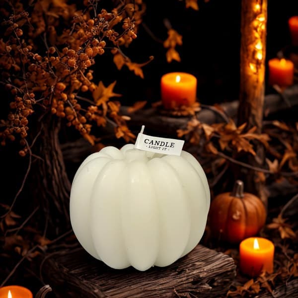 Stearinlys Gresskar Halloween Hvit 9 cm Hvit white