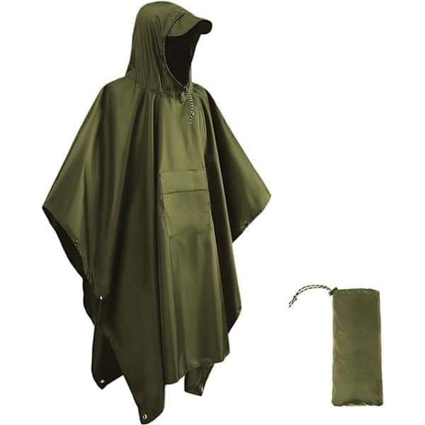 Regnfrakke, Regnponcho med opbevaringspose, 210*140 cm, Vandtæt regnfrakke, 3-i-1 multifunktionel regnfrakke
