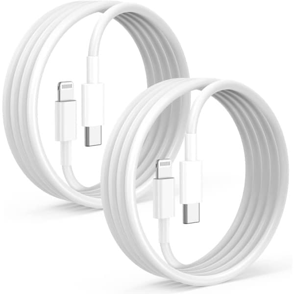 2-pakning 2m hurtigladekabel USB-C til Lightning, hvit, for Samsung iPhone etc.
