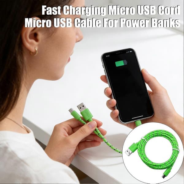 2.4A Hurtiglading Datakabel Micro USB-kabel Nylonflettet ledning Telefonlader og datasynkroniseringskabel for Samsung for Xiaomi 2M Hvit