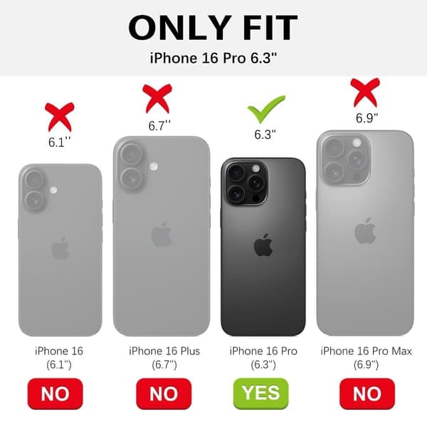 Deksler til iPhone 16 Pro – Justerbar Ringstativ, Omfattende Kamerabeskyttelse, Fallsikker og Støtsikker Deksel (Svart)