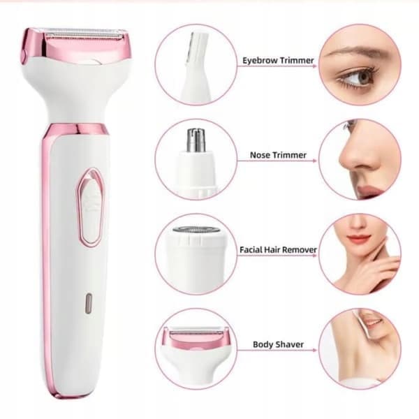 Dame 4-i-1 elektrisk shaver til ansigt, krop, bikini og øjenbryn USB