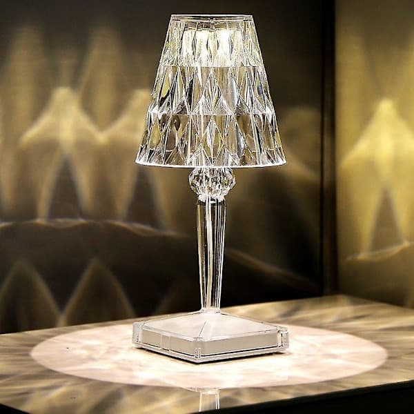 Krystall Diamant Bordlampe USB Oppladbar Lampe Berøringssensor Kontroll