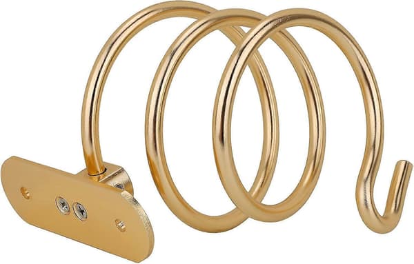 Hårtorkshållare Aluminium Väggmonterad Hårtorkshållare Kabelställ för Kök Badrum Badrumstillbehör (Guld)