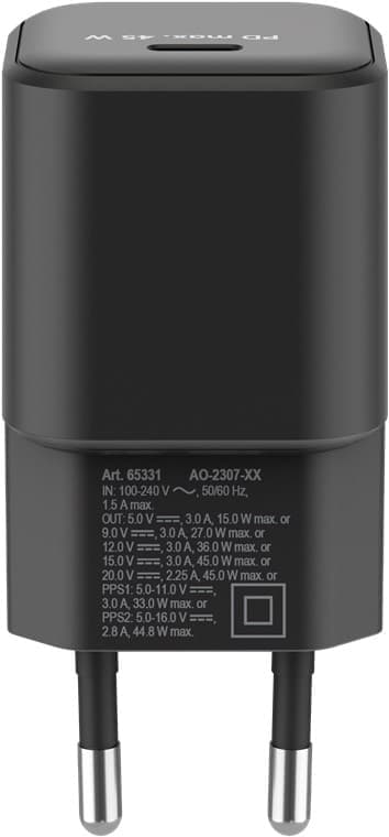 USB-C™ PD GaN hurtiglader Nano (45W) svart