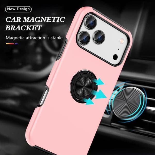 iPhone 17 Pro-deksel med magnetisk ringholder og TPU, usynlig design, rosegull Roséguld