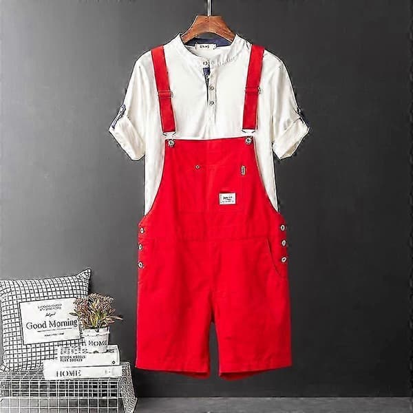 Retro Bib Shorts til mænd, løse, lige, afslappede arbejdsbukser til mænd