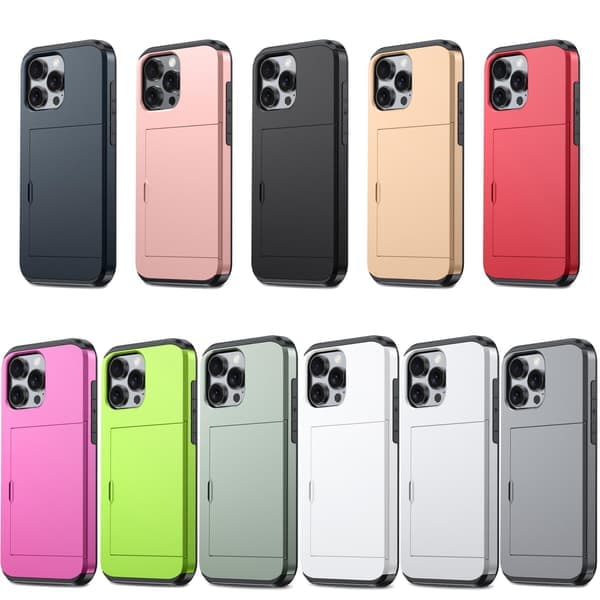 iPhone beskyttelsesdeksel/kortholder - Fallsikkert deksel Sølv iPhone14ProMax