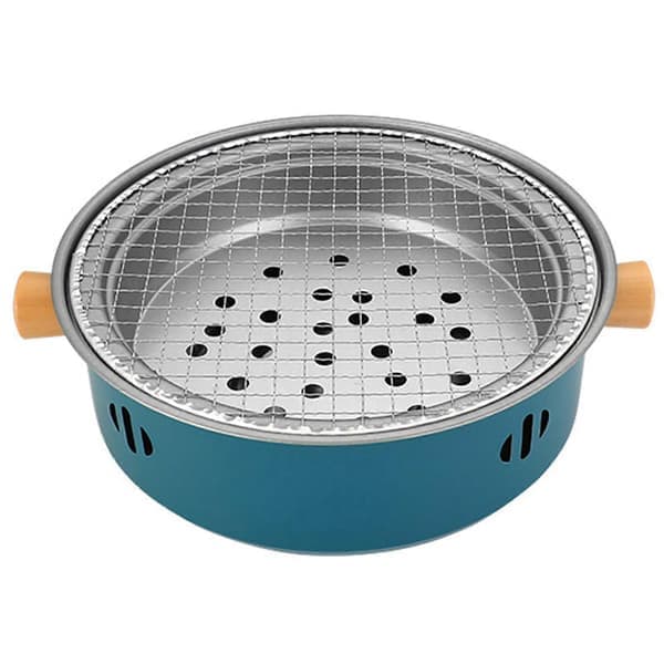 Bærbar kulgrill i rustfrit stål til indendørs og udendørs grill til hjemmefest camping (LGL) blå Blue