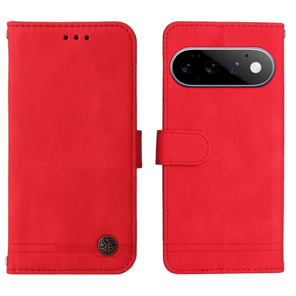 För Google Pixel 11 Pro / Google Pixel 11 Läderplånboksfodral Skin Touch Telefonfodral Stativ med Rem - Röd