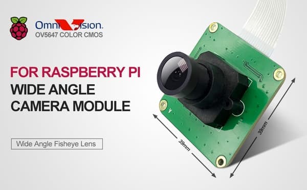 RPI vidvinkelkamera OV5647 for Raspberry Pi 3 B+, Pi 3, Pi 2, Pi B+, Pi A og Pi Zero