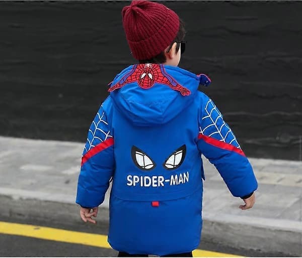 Ny Vinter Spider-Man Jakke med Hette Barn Vinter Varm Kåpe Bomullspolstrede Klær Gutter Blå 150CM Blå 150CM Blue 150CM