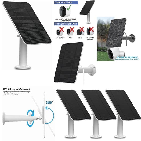 Solcellelading for Arlo Ultra/Ultra 2/Pro 3/Pro 4/Pro 3 Floodlight/Go 2 4W