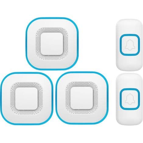 Smart trådløs dørklokke - 3 dørklokker, 2 knapper - Hvid - Moderne design til hjemmet.