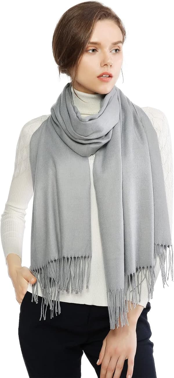 Dame Tørklæder Pashmina Sjaler og Slå-om til Bryllupssjaler til Kvinder Vinter Lysegrå Light Grey