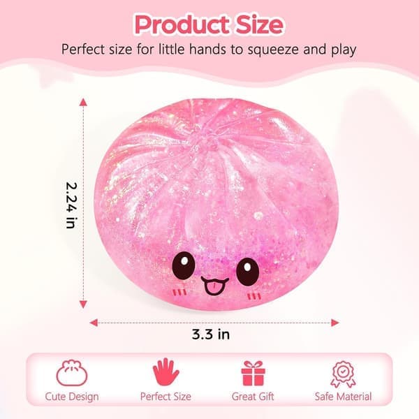 Sugar Dumpling Squishy Mystery Box, Glitter Bao Bun Klämleksak, Stressavlastande Leksak rosa