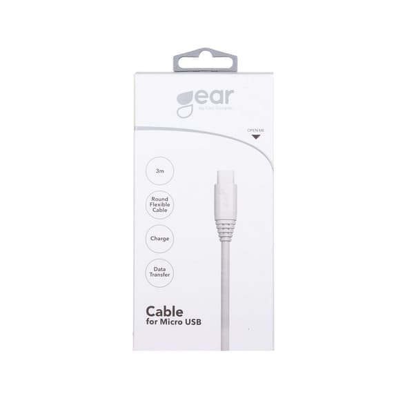 GEAR Ladekabel MicroUSB 3m Kabel Hvit
