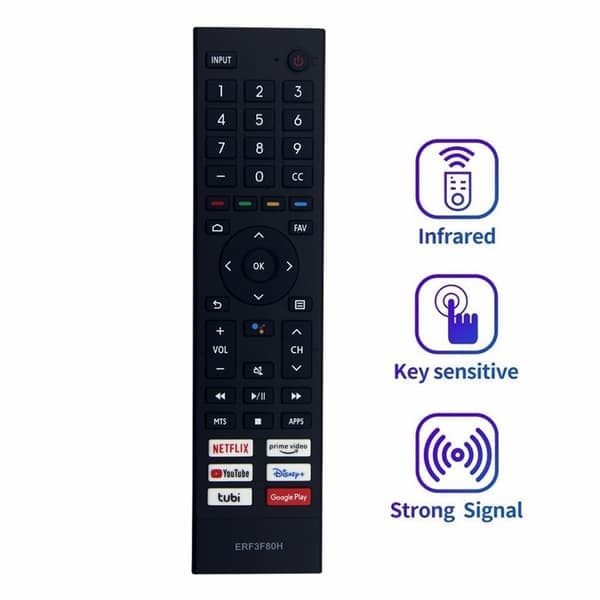 Fjernkontrollerstatning ERF3F80H for Hisense TV (støtter ikke stemmefunksjon) Svart