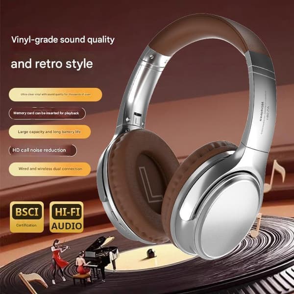 VJ901 Retro Headset i Metall med Bluetooth 6.0, Sport, Lång Batteritid