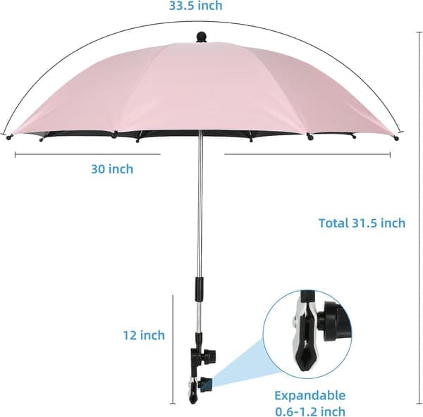 Justerbart barnvagnsparasoll med universalfäste, 75 cm UPF 50+