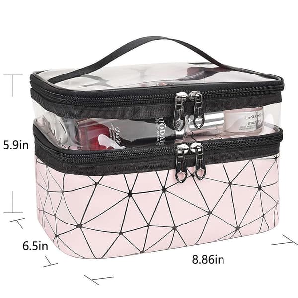 Makeup tasker Dobbeltlags rejse kosmetiketuier Make up Organizer (Pink)