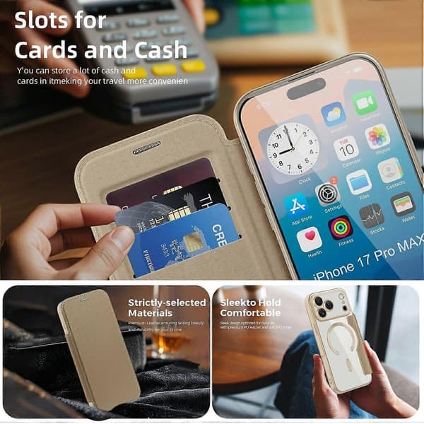 Til iPhone 17 Pro Cover Kompatibel med MagSafe Læder Telefoncover