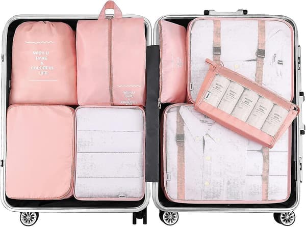 8-pack resväska organizer set - förvaringsväskor, packkuber, presenter rosa Pink