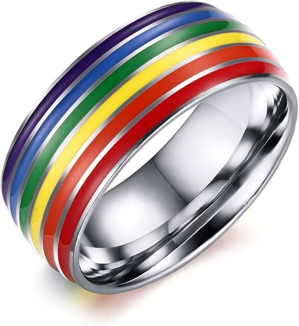 8 mm rustfrit stål emalje regnbue LGBT Pride ring til kvinder og