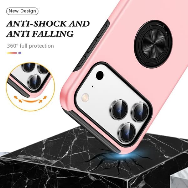 iPhone 17 Pro-deksel med magnetisk ringholder og TPU, usynlig design, rosegull Roséguld