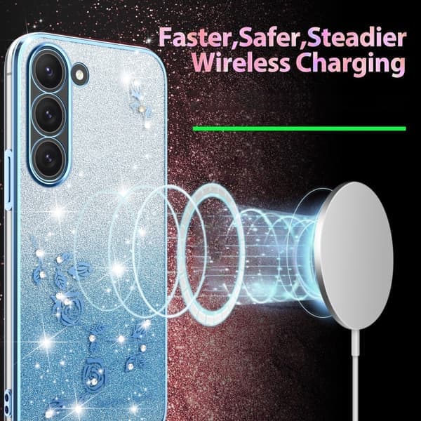Samsung Galaxy S23 5G Cover med gradientglitrende blomster, alt-i-én blå Blå