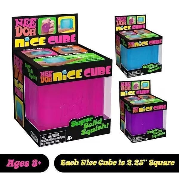 NeeDoh Nice Cube - Super taktil sensorisk klemmeleke - 2,25\" kube rosa pink
