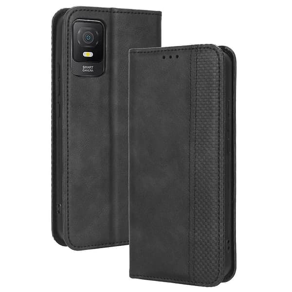 Til Tcl 403 Retro cover Magnetisk Pu Læder Stand Etui Sort Black