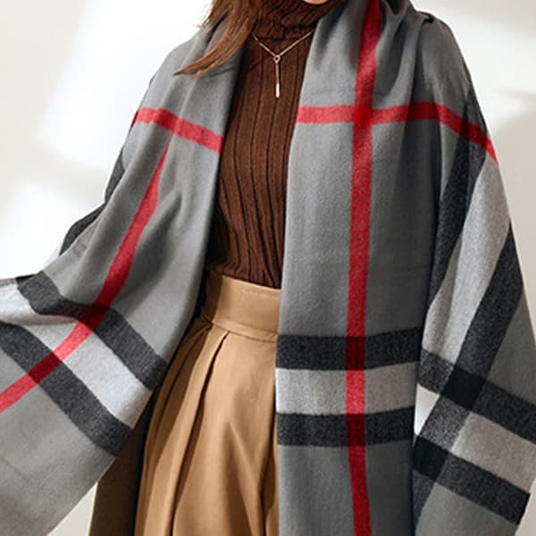 Plaidtæppe vintersjal til kvinder, langt plaidtæppe tykt overdimensioneret vinter/efterår varmt sjal stort tartan tørklæde wrap sjal grå grey
