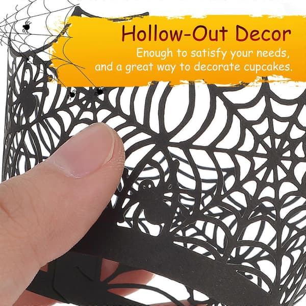 Halloween Spindelvæv Indpakning Udhulet Kagepynt til 24 stk. Sort Papir