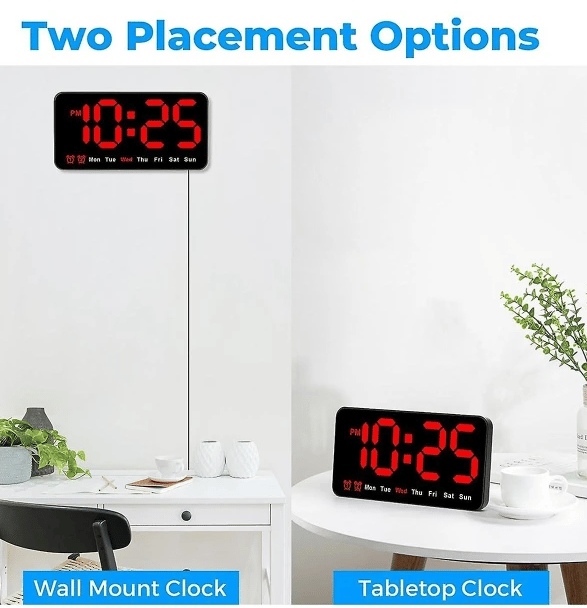 Digital Väggklocka, LED Digital Klocka, 12/24 Timmar, Stora Siffror, Tyst, Röd LED red