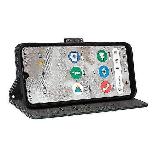 Plånboksfodral för Doro 8100 / 8200 RFID PU-läder Telefonfodral Stativ med Rem [DB] Grön Green