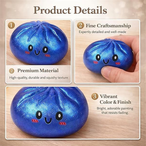 Glitter Dumpling, Glitter Dumpling Squishy med eske, Dumplings sensorisk klemmeleke for stresslindring (f2)