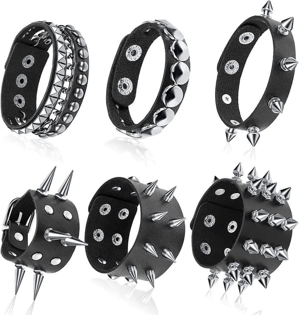 Punk Nitarmband Nit Läderarmband Manschett För Jul, 6-pack
