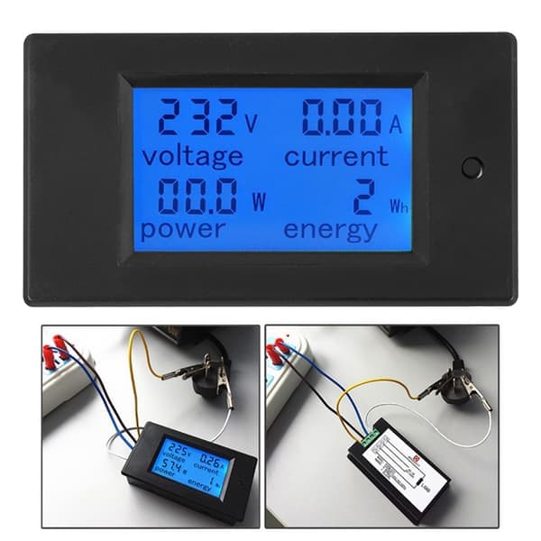 Digital LCD spenning strøm effekt energimåler tester 20A PZ 021