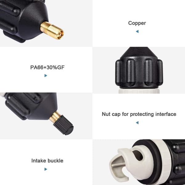 Svart ventiladapter, kajakpumpadapter, uppblåsningsmunstycke, kompressor
