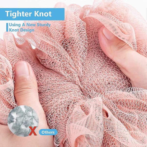 Bade-loofah stor 60g dusjsvamp kroppsskrubber nettingpouf for menn og kvinner, sett med 4 (rosa)
