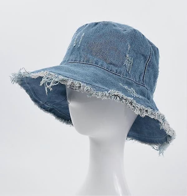 Hinkformad solhatt, högkvalitativt denimtyg, fransad kantdesign, tassavtrycksdesign (denimsvart)