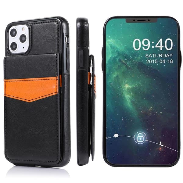 iPhone 11 - Praktisk Stilfuld Leman Etui med Kortholder Sort Svart