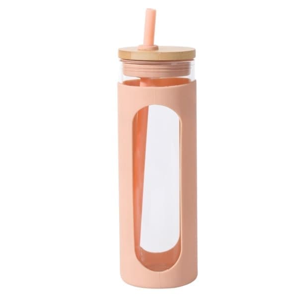 600 ml glaskopp, med lock och sugrör, spillsäker glasflaska, med lock, .