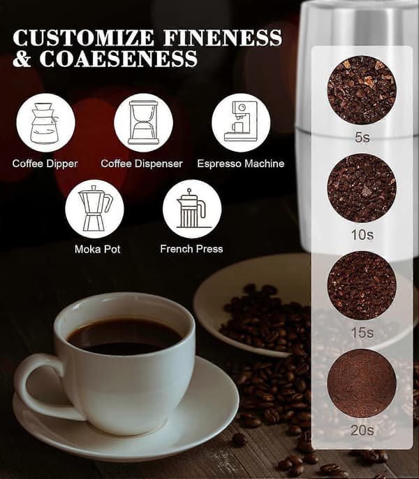Elektrisk kaffekvarn, kaffebönkvarn i rostfritt stål för kaffe, en-trycks kvarn