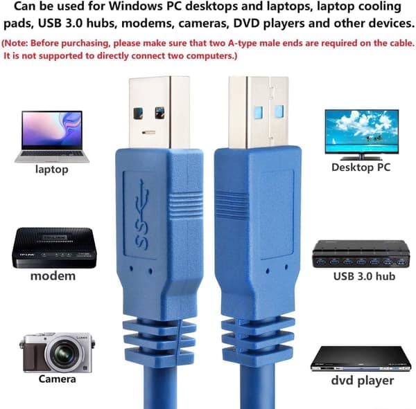 NÖRDIC USB3.1-kabel typ A hane till typ A hane 5Gbps 3m USB3.0